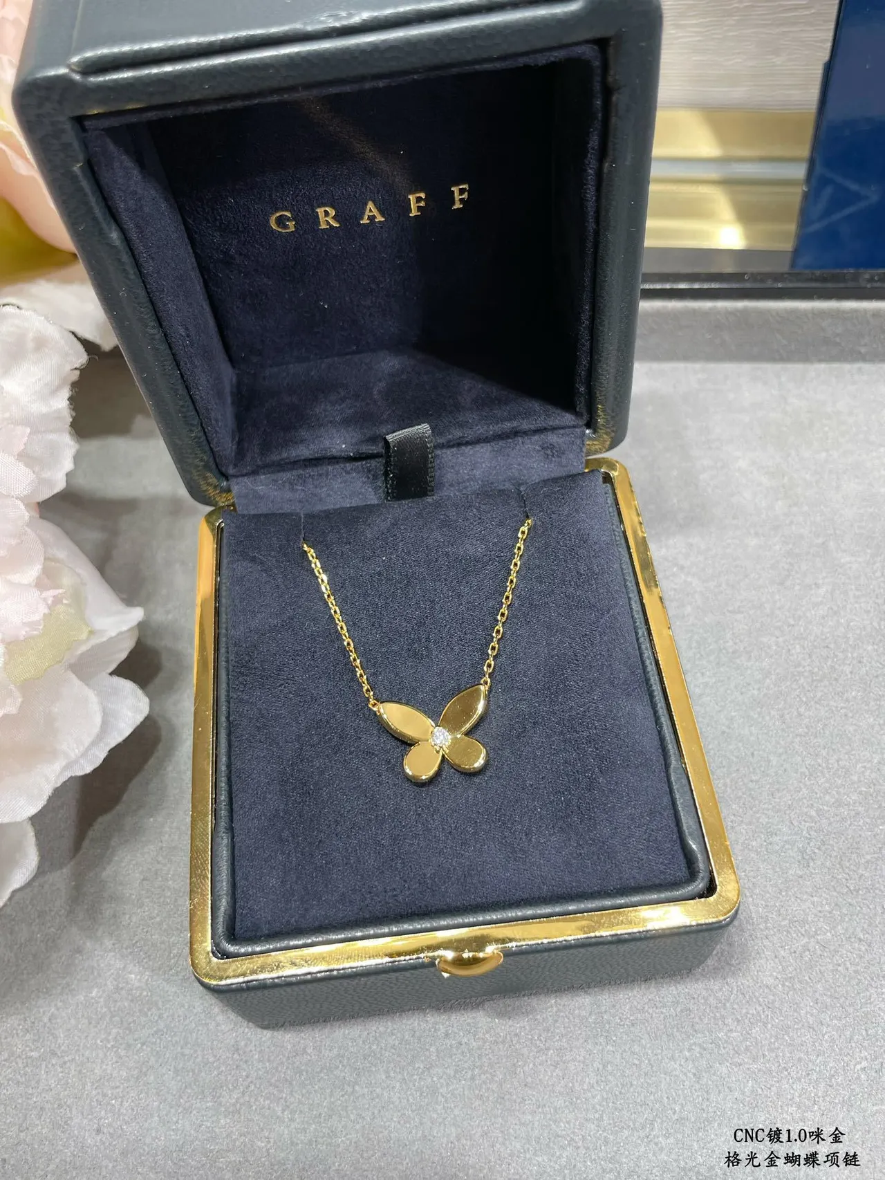 Gold White Butterfly Pendant Single Stone Accent Necklace 2