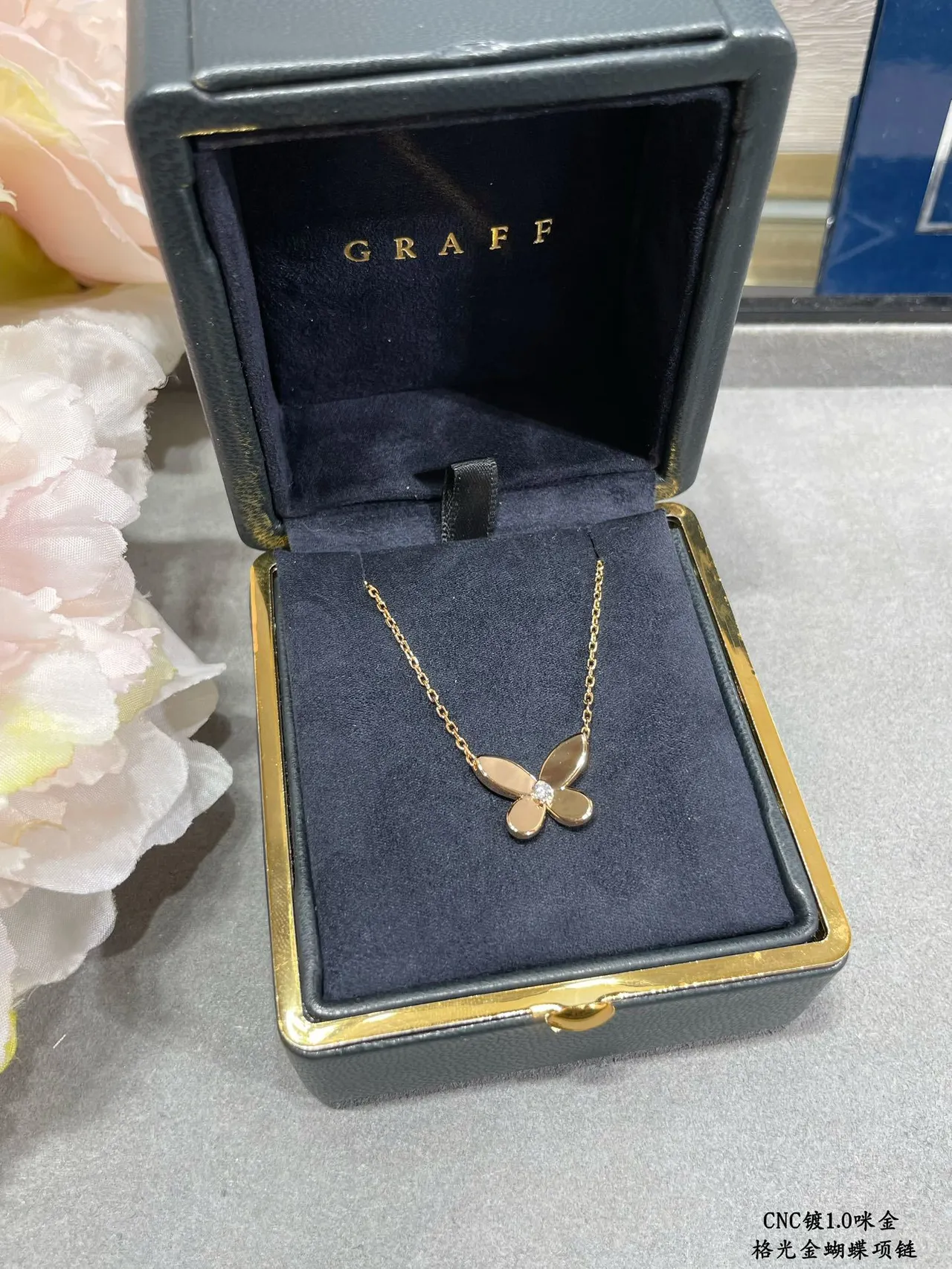 Gold White Butterfly Pendant Single Stone Accent Necklace 3