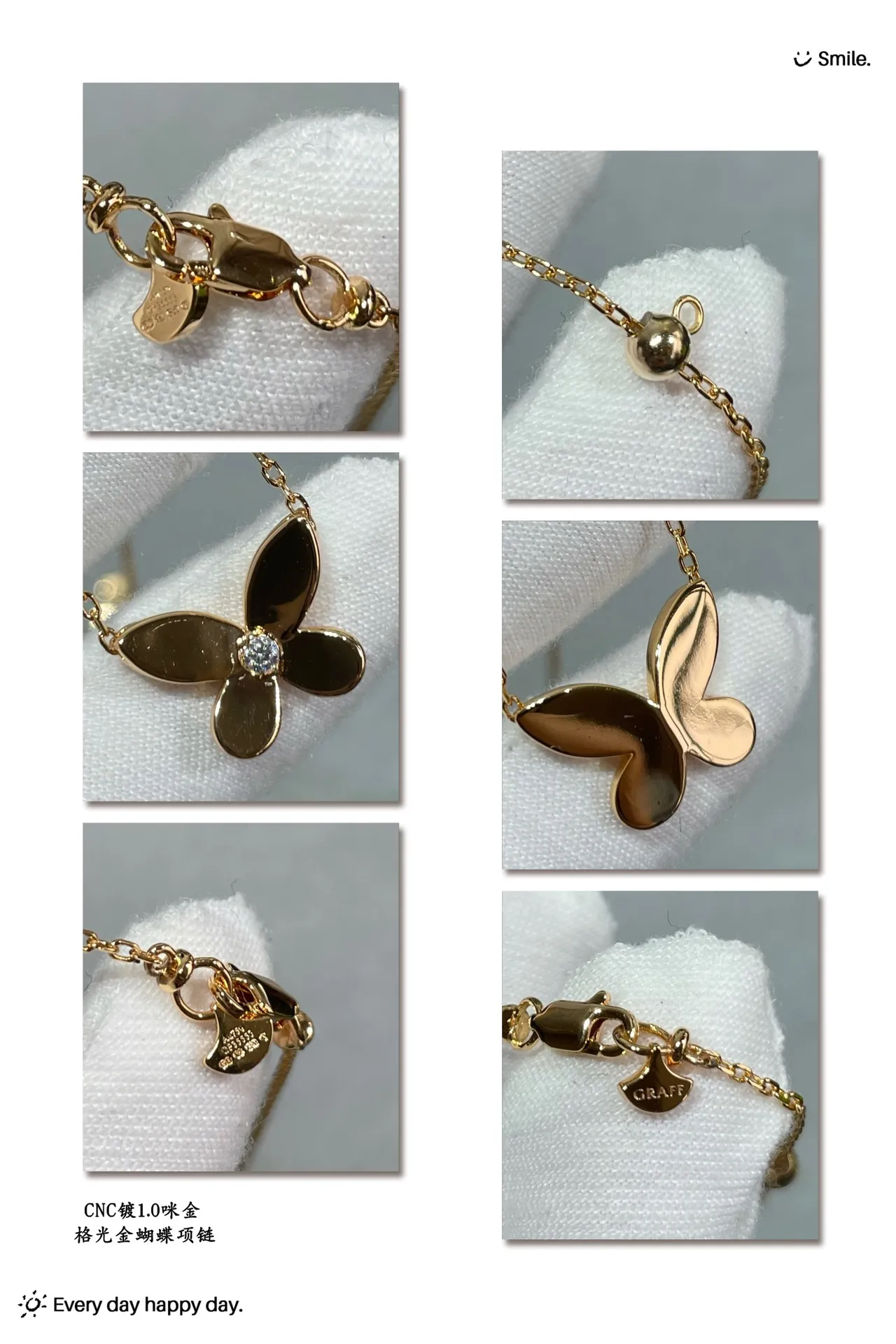 Gold White Butterfly Pendant Single Stone Accent Necklace 4
