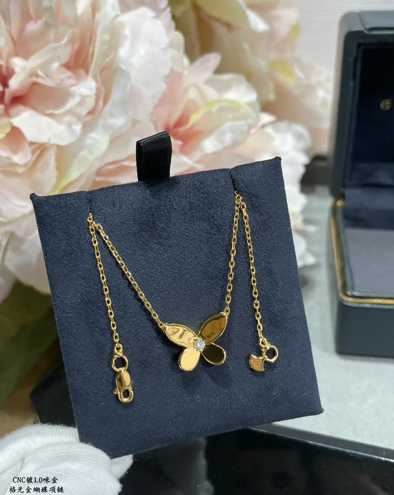 Gold White Butterfly Pendant Single Stone Accent Necklace 6