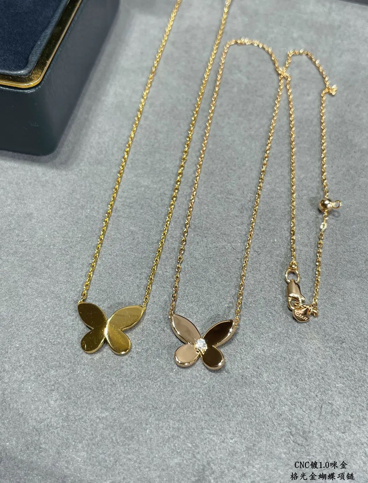 Gold White Butterfly Pendant Single Stone Accent Necklace 8