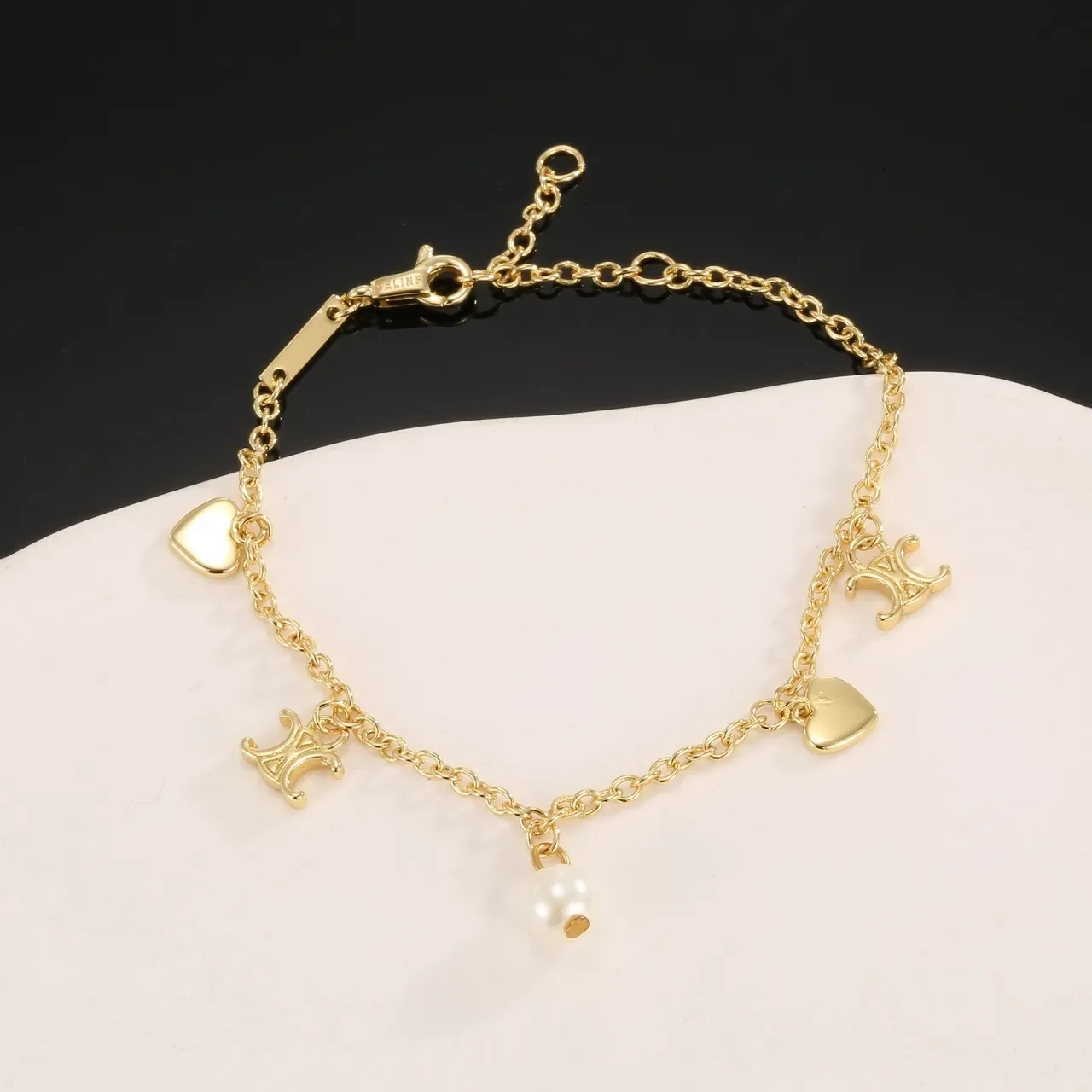 Gold White Chain Heart Charms Bracelet 3