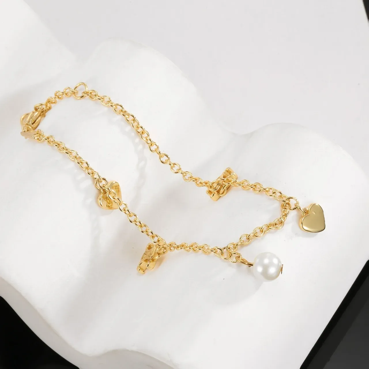 Gold White Chain Heart Charms Bracelet 5
