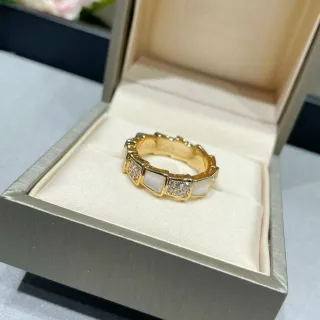Gold White Geometric Segmented Band Mother-of-Pearl Inlays Ring