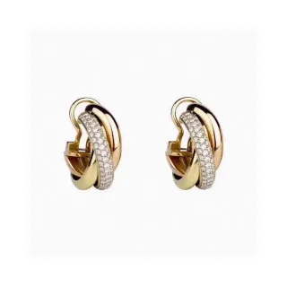 Gold White Interwoven Triple-Band Hoop Pavé-Stone Accent Earrings