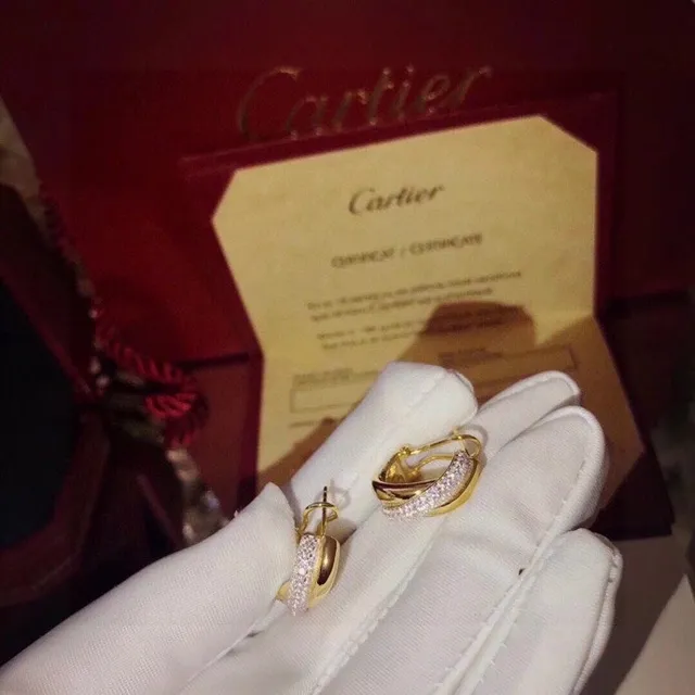 Gold White Interwoven Triple-Band Hoop Pavé-Stone Accent Earrings 3