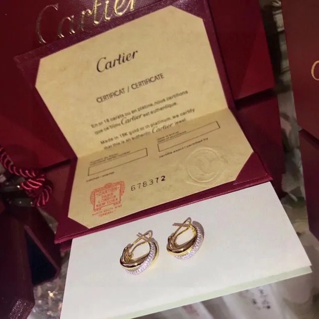 Gold White Interwoven Triple-Band Hoop Pavé-Stone Accent Earrings 4