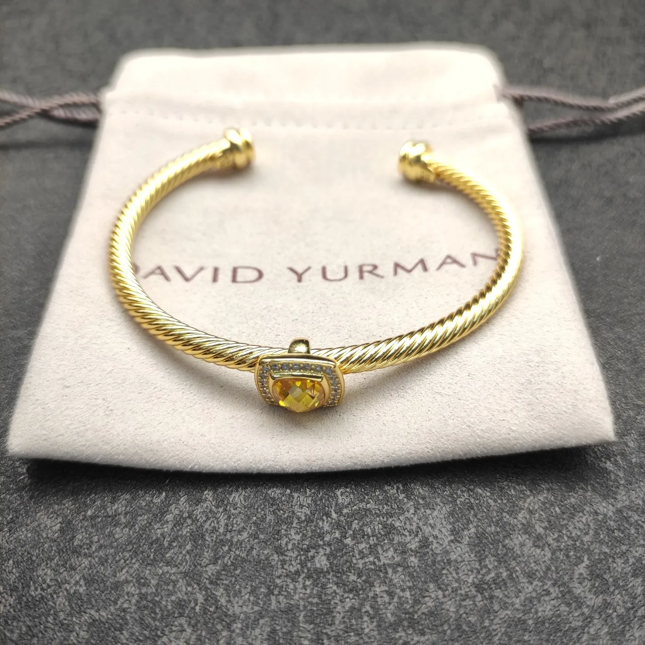 Gold Yellow Twisted Rope Wire Faceted Gemstone Bracelet 6