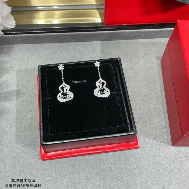 Gourd-Shaped Pavé Floral Vine Drop Earrings 3