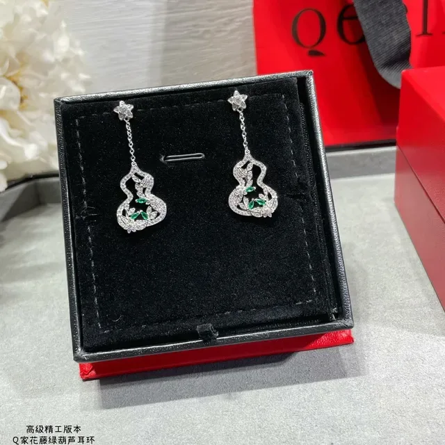 Gourd-Shaped Pavé Floral Vine Drop Earrings 5