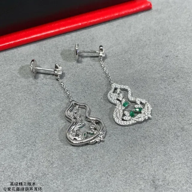 Gourd-Shaped Pavé Floral Vine Drop Earrings 6
