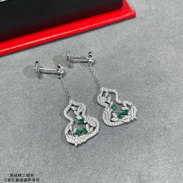 Gourd-Shaped Pavé Floral Vine Drop Earrings 7