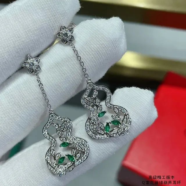 Gourd-Shaped Pavé Floral Vine Drop Earrings 8