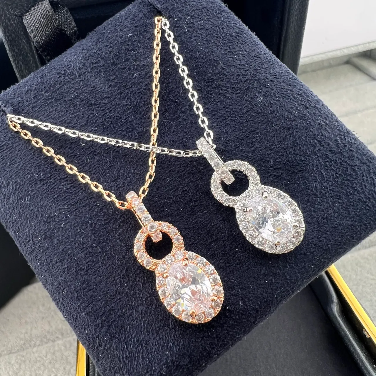 Graff Double-Loop Oval Halo Diamond Pendant Necklaces 5
