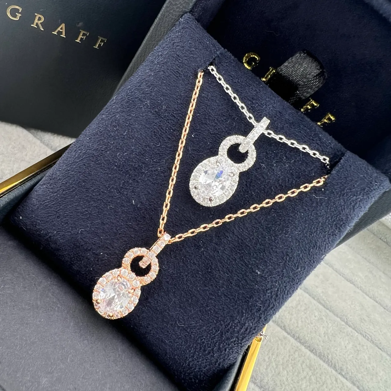 Graff Double-Loop Oval Halo Diamond Pendant Necklaces 6