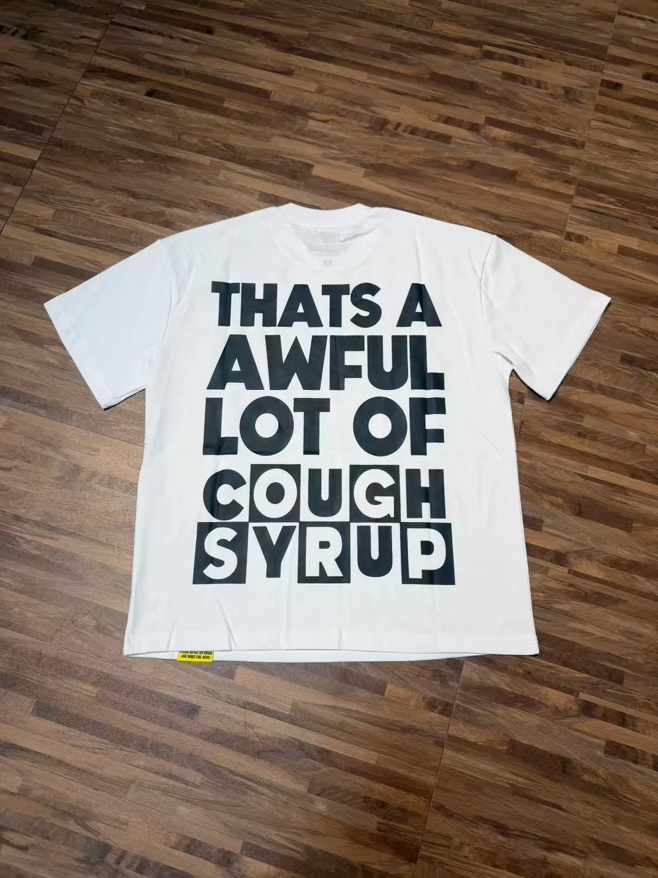Graphic Print 'Cough Syrup' Block Letter T-Shirt 2