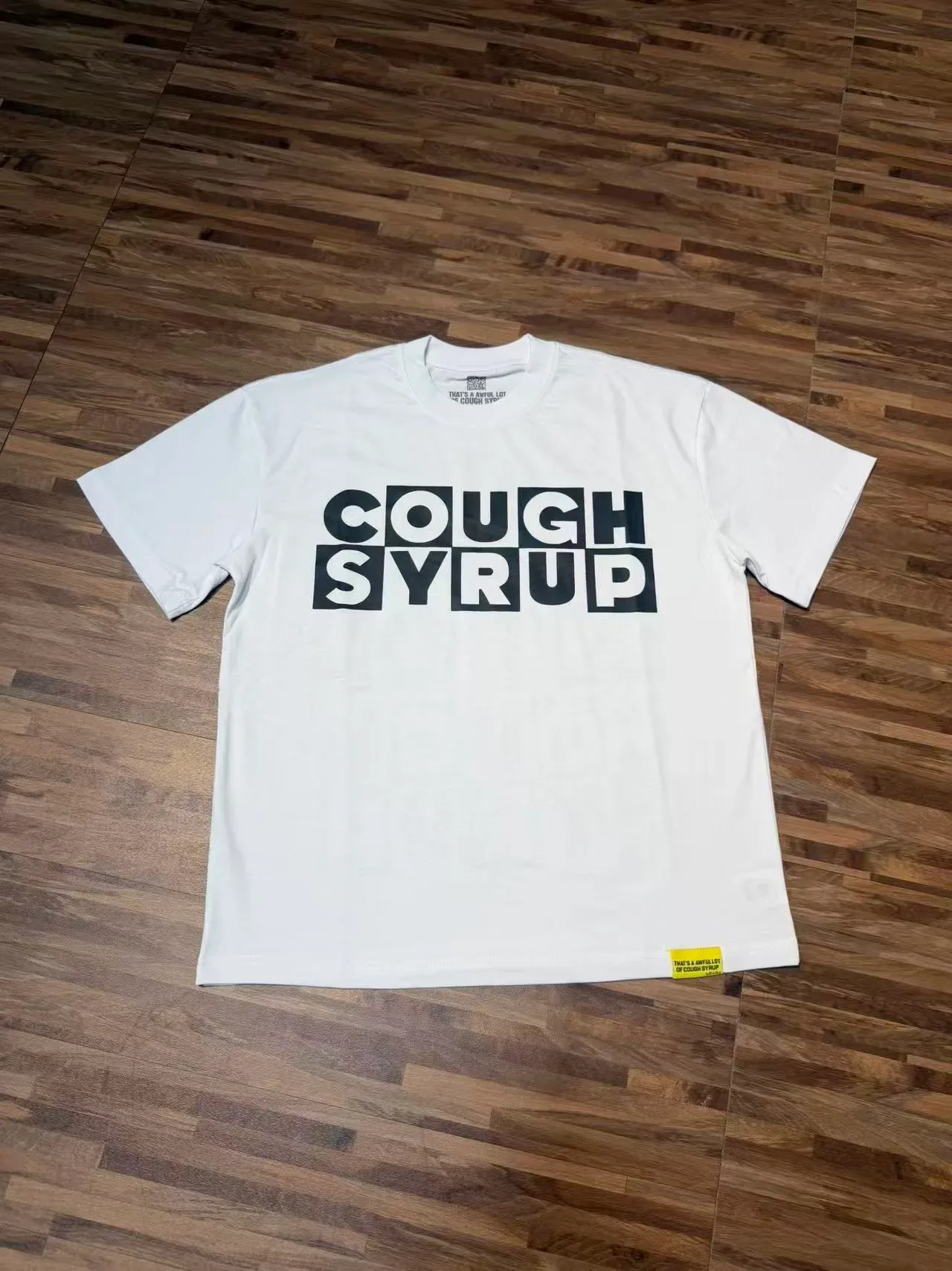 Graphic Print 'Cough Syrup' Block Letter T-Shirt 3