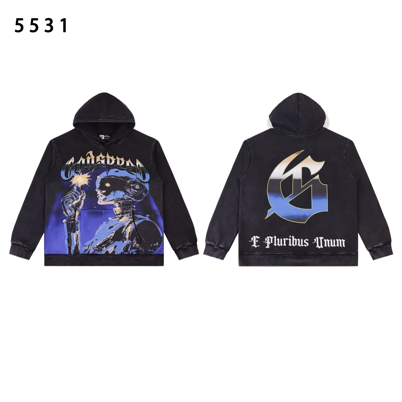 Graphic-Print Oversized Distressed Hoodie 2