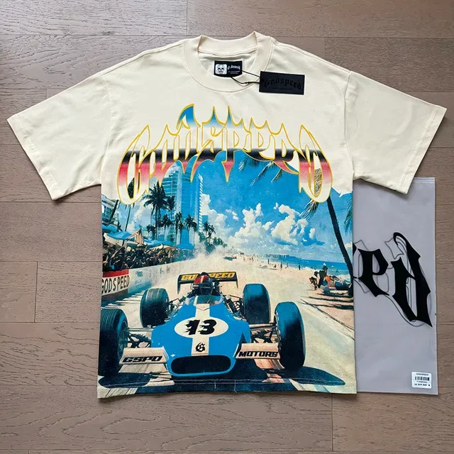 Graphic-Print Oversized Racing Illustration T-Shirt 6