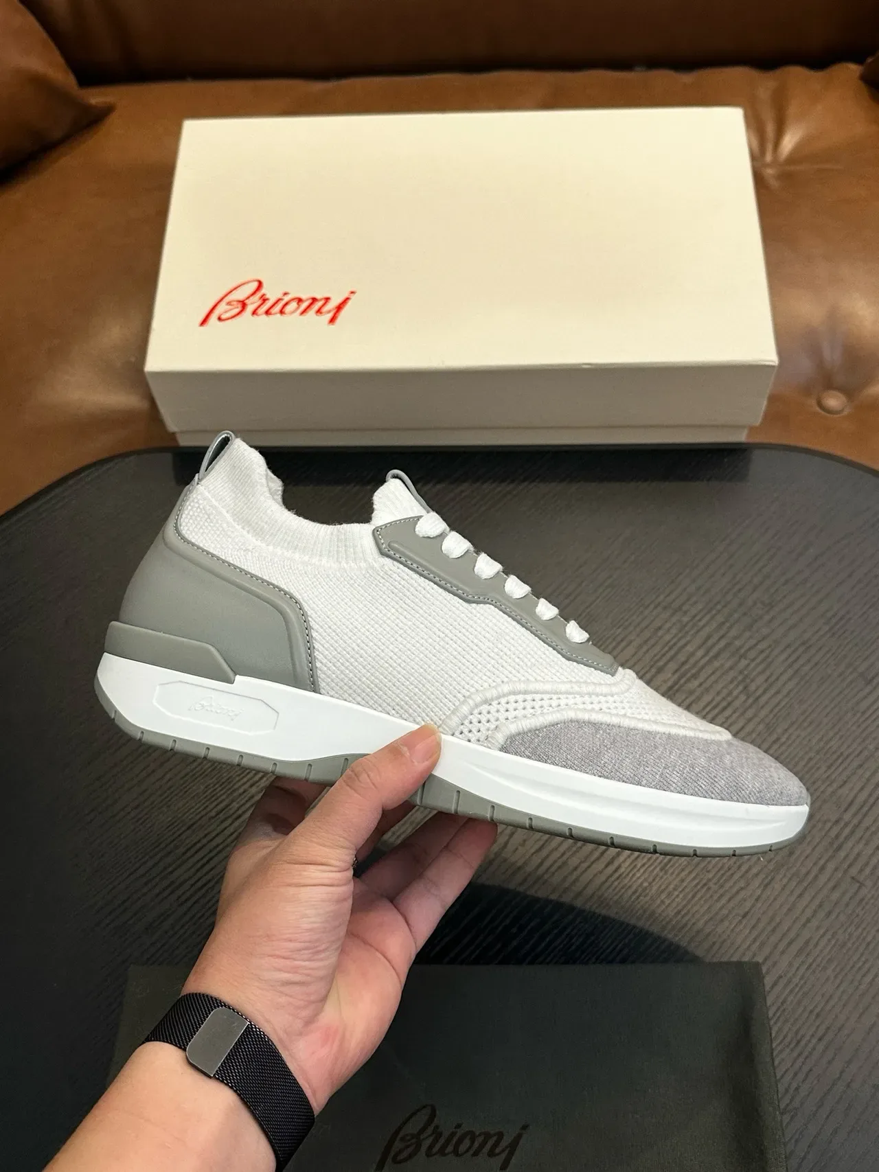 Gray and White Mesh Knit Lifestyle Sneakers 2