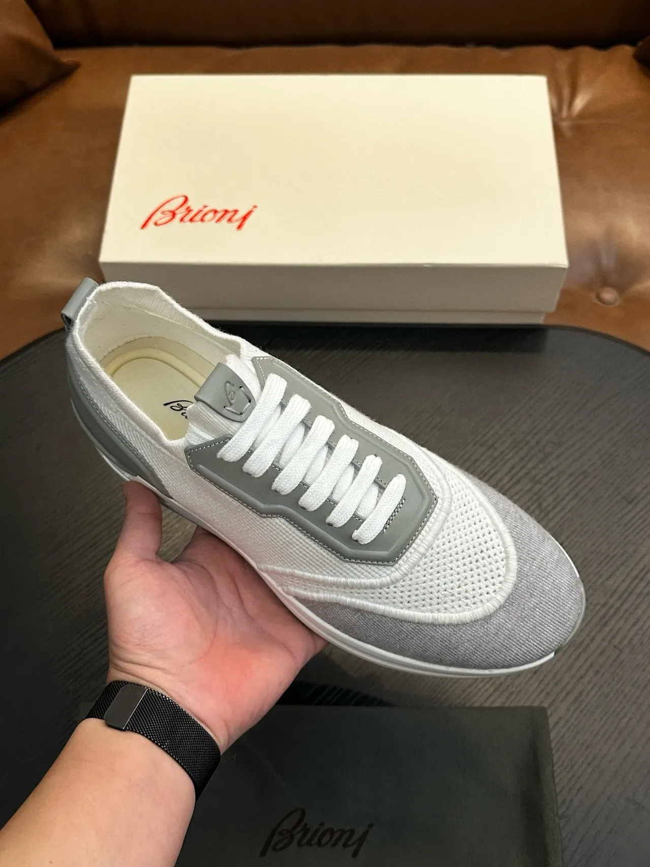 Gray and White Mesh Knit Lifestyle Sneakers 3