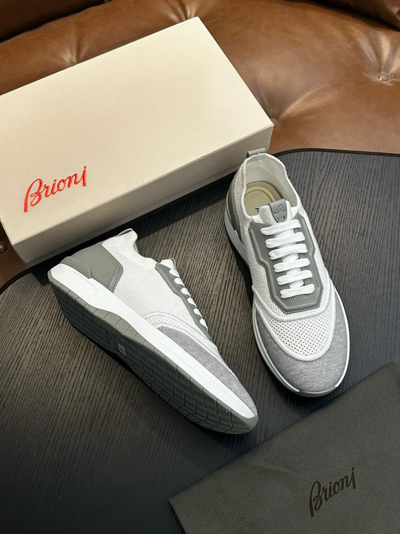 Gray and White Mesh Knit Lifestyle Sneakers 4