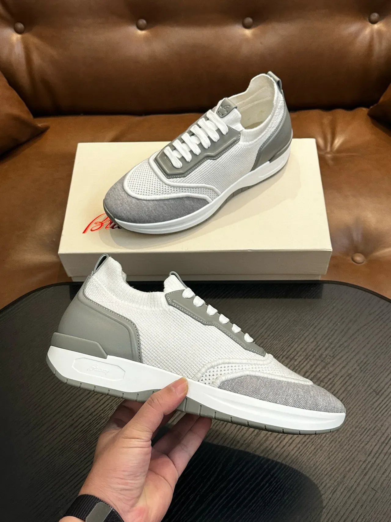Gray and White Mesh Knit Lifestyle Sneakers 5