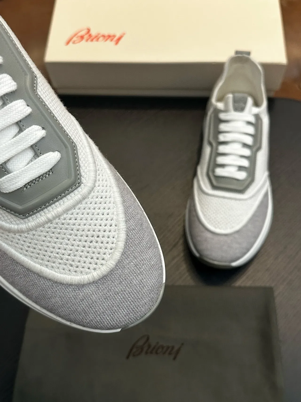 Gray and White Mesh Knit Lifestyle Sneakers 6