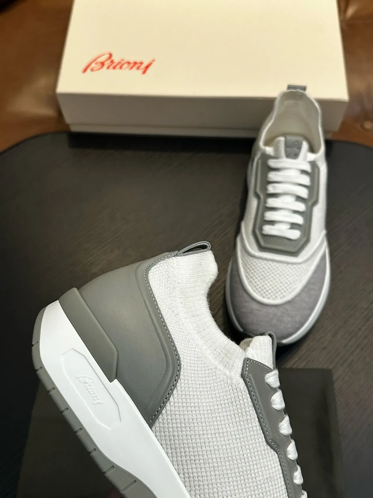 Gray and White Mesh Knit Lifestyle Sneakers 7