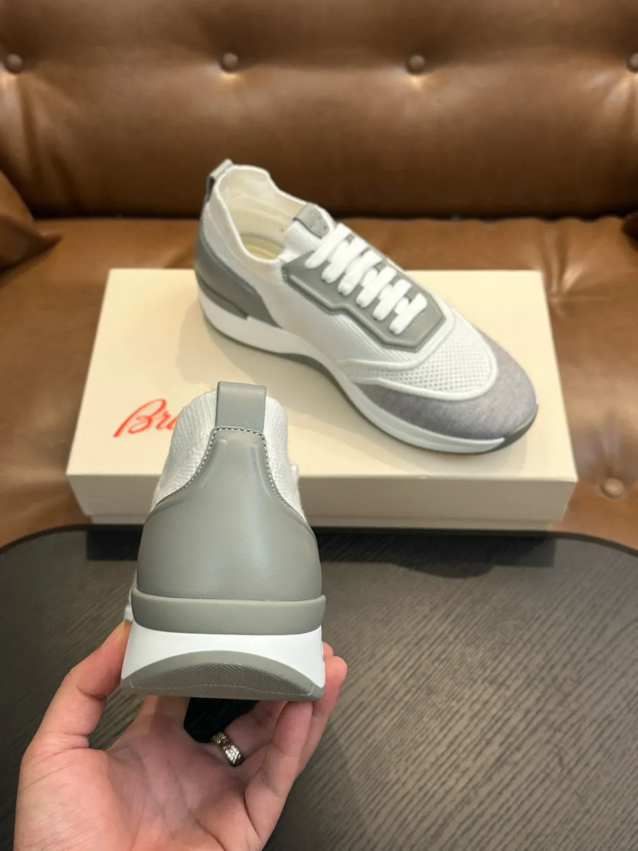 Gray and White Mesh Knit Lifestyle Sneakers 8