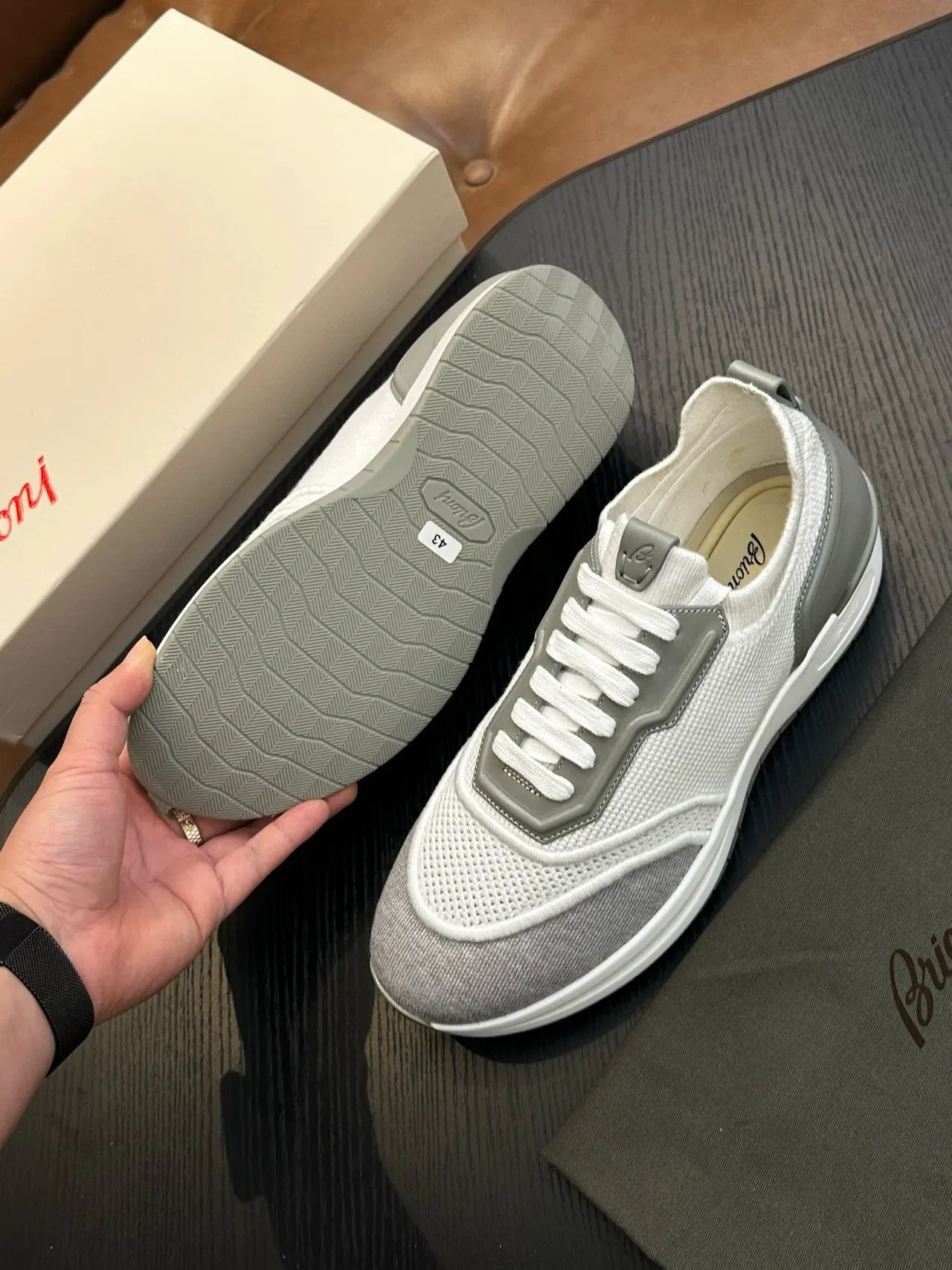 Gray and White Mesh Knit Lifestyle Sneakers 9