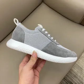 حذاء أسلوب حياة رمادي وأبيض Mesh-Suede Low-Top