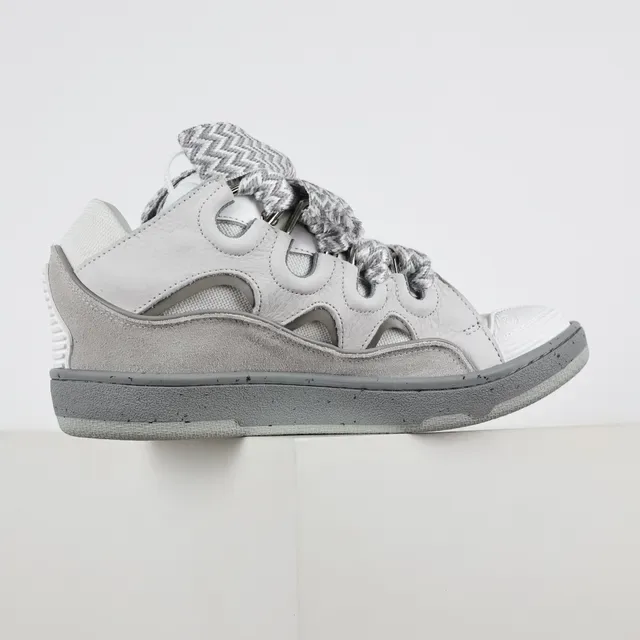 Gray and White Multi-Strap Cutout Sneakers 7