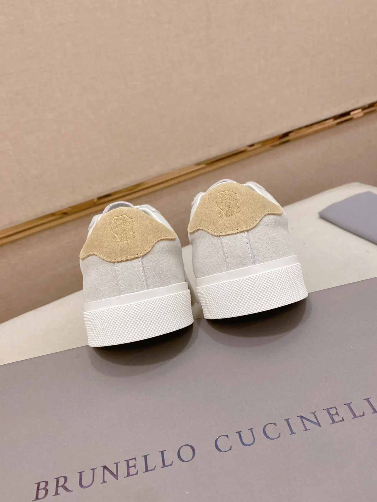 Gray Beige Suede Upper Low-Top Silhouette Sneakers 3