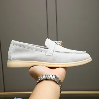 灰米色麂皮鞋面 Moc-Toe 缝合乐福鞋
