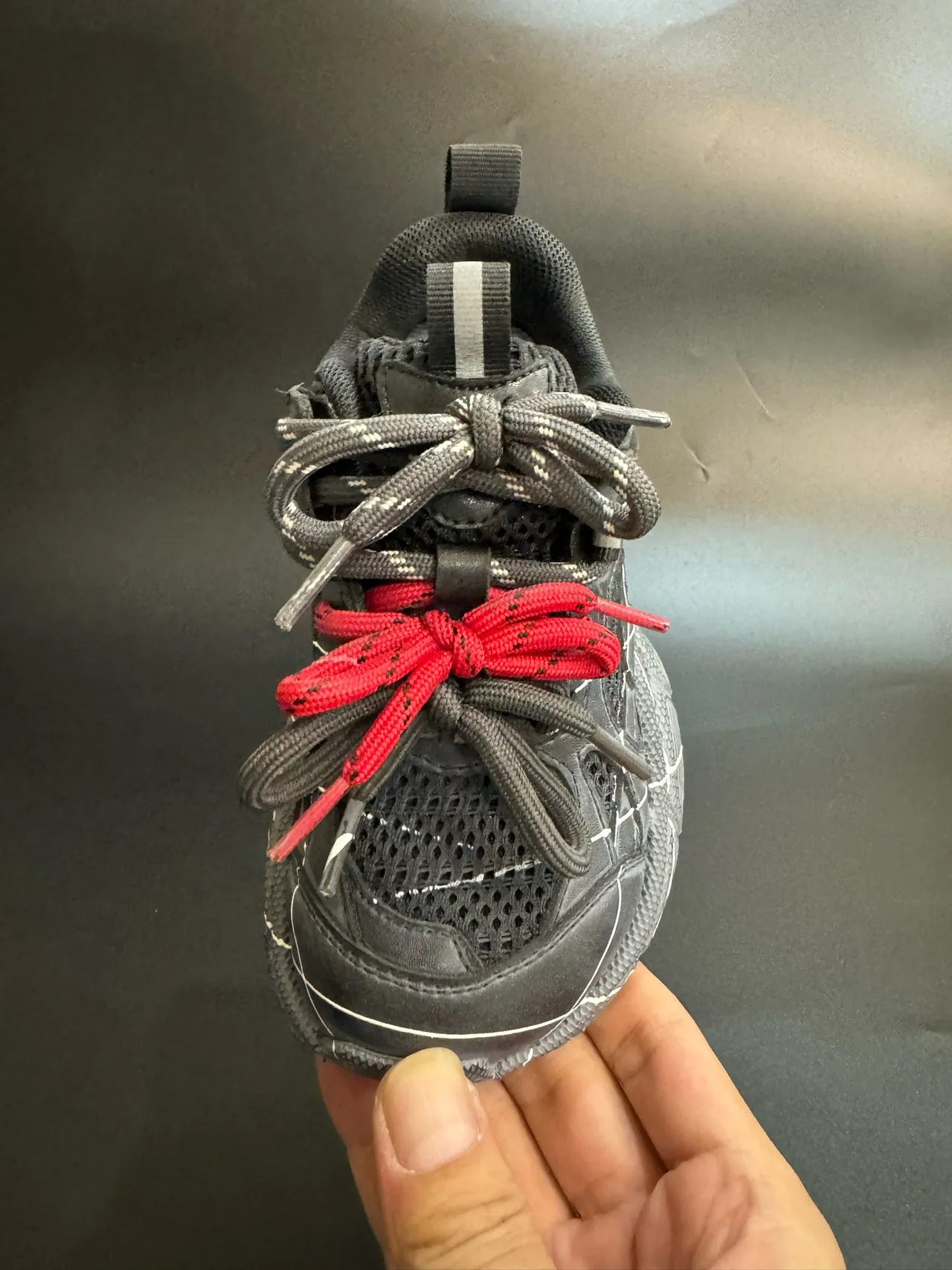 Gray Black Oversized Sole Grid-Stitched Overlay Chunky Sneakers 19