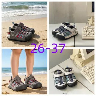 Gray Blue Multi-Strap Velcro Closure Casual Sandals