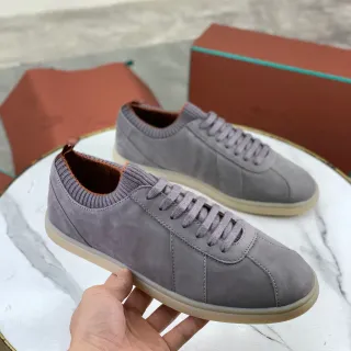 Sapatos casuais de camurça cinza marrom com gola tricotada ribeteada