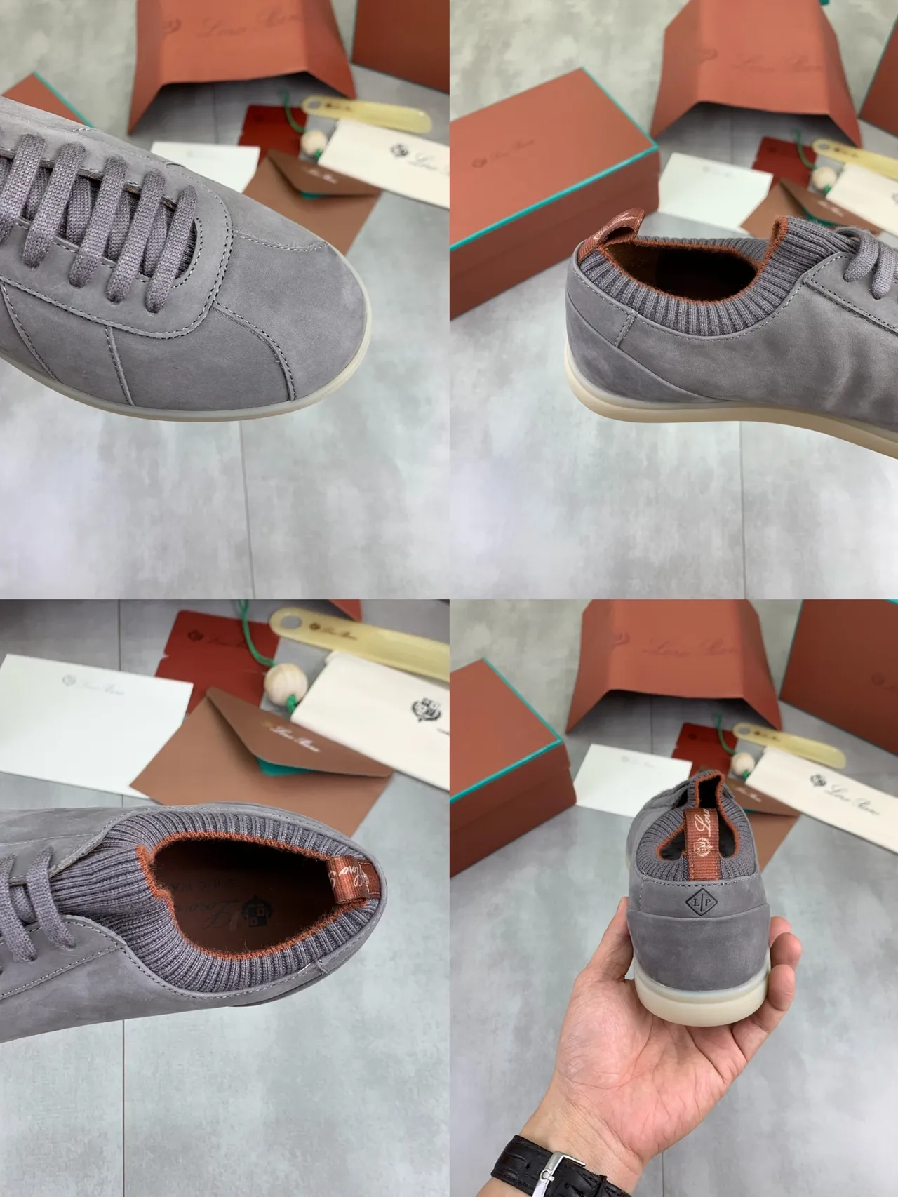 Gray Brown Suede Upper Knit Ribbed Collar Casual Shoes 2
