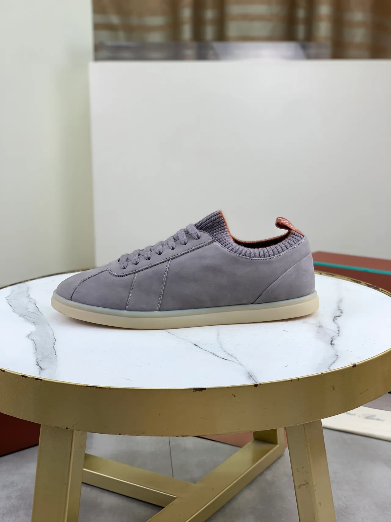Gray Brown Suede Upper Knit Ribbed Collar Casual Shoes 5