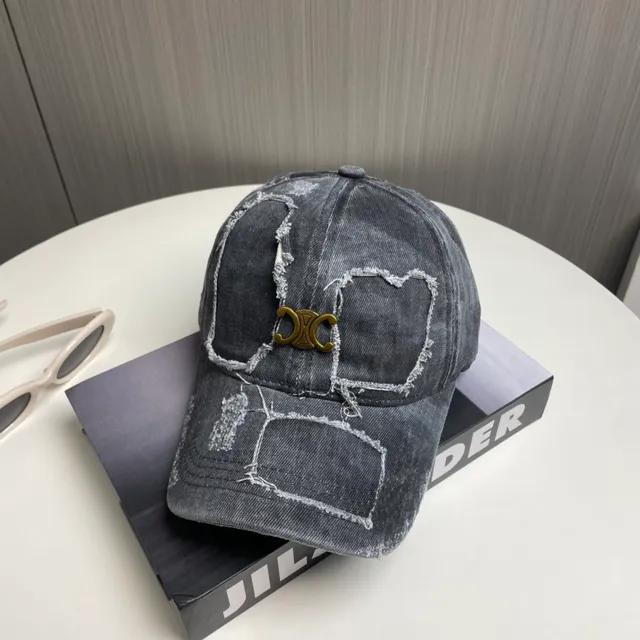 Gray Gold Distressed Denim Frayed Edge Detailing Baseball Cap 2