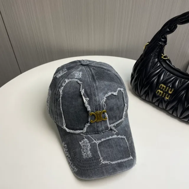 Gray Gold Distressed Denim Frayed Edge Detailing Baseball Cap 3