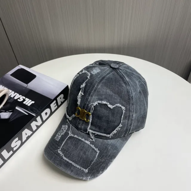 Gray Gold Distressed Denim Frayed Edge Detailing Baseball Cap 5