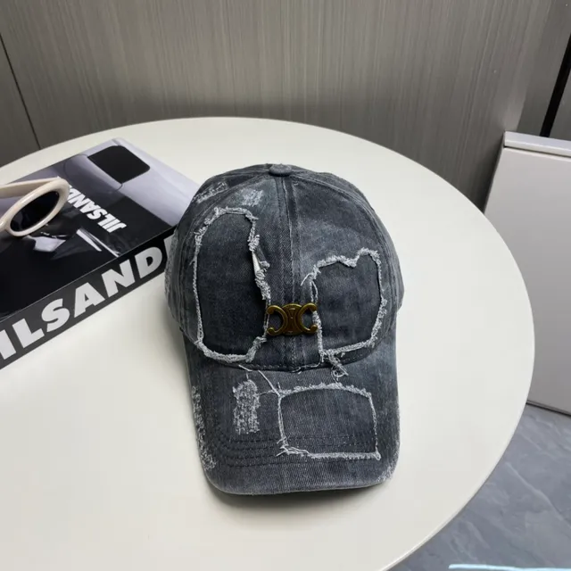 Gray Gold Distressed Denim Frayed Edge Detailing Baseball Cap 6