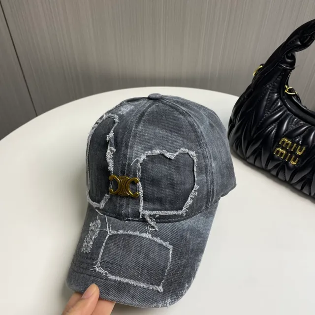 Gray Gold Distressed Denim Frayed Edge Detailing Baseball Cap 9