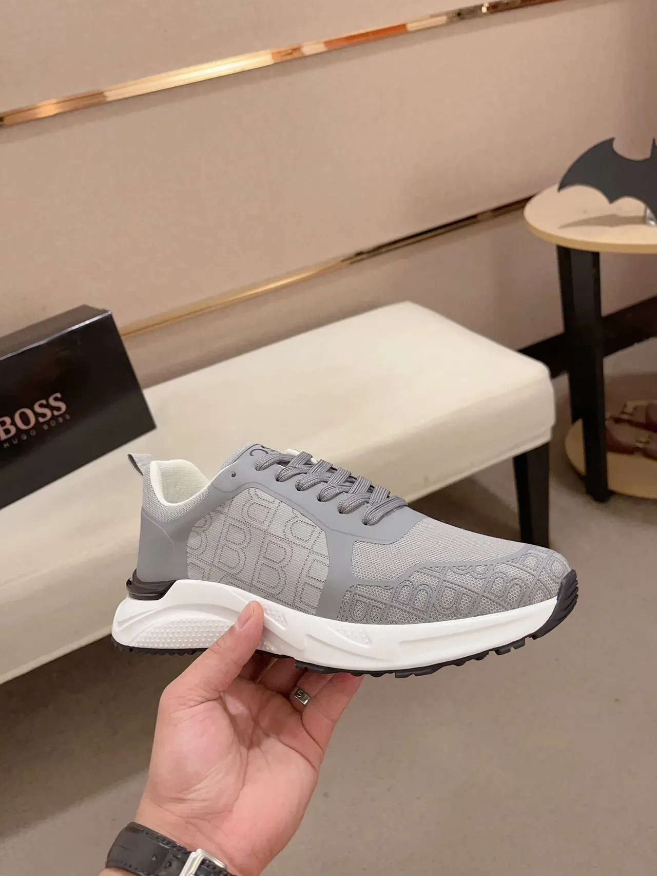 Gray Monogrammed Mesh and Synthetic Lifestyle Sneaker 4
