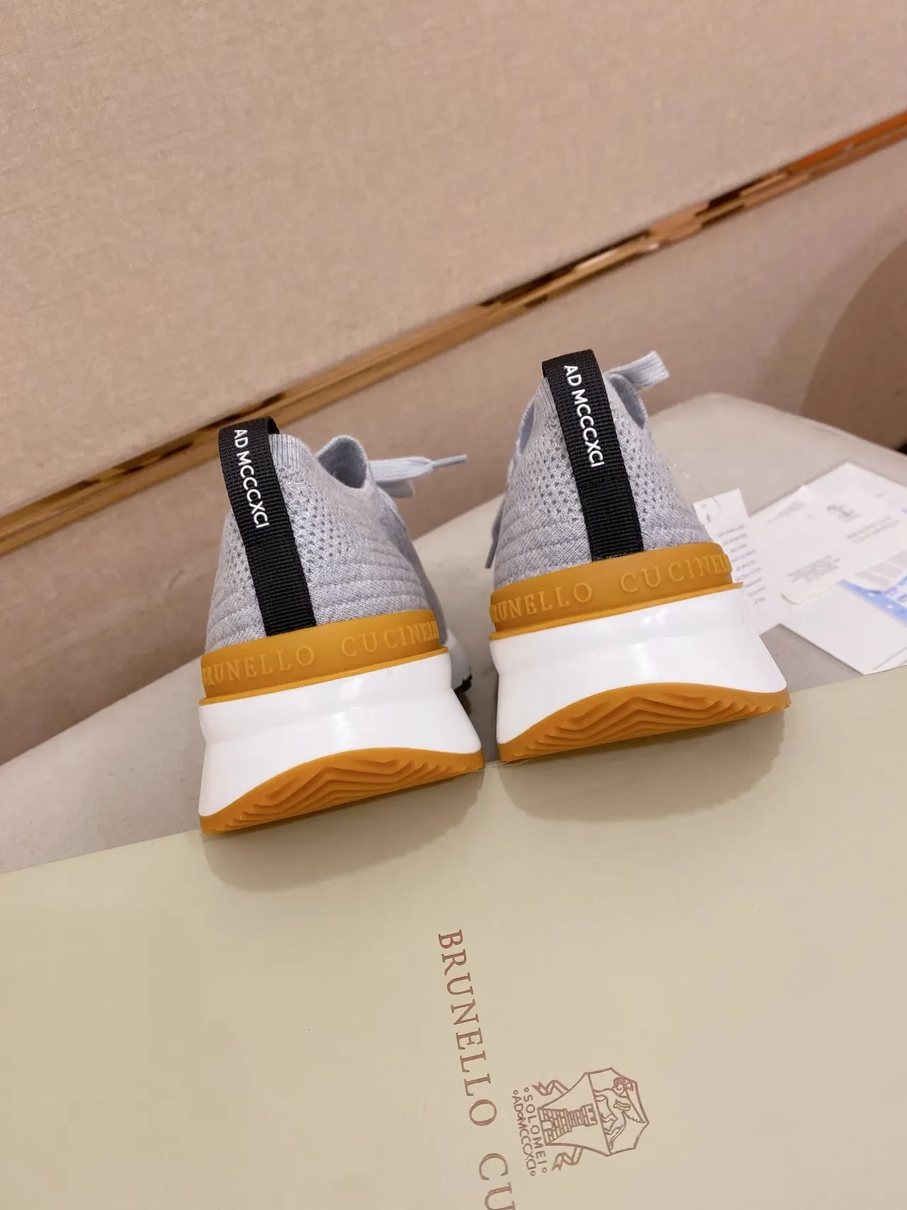 Gray Orange Knit Upper Layered Midsole Sneakers 3
