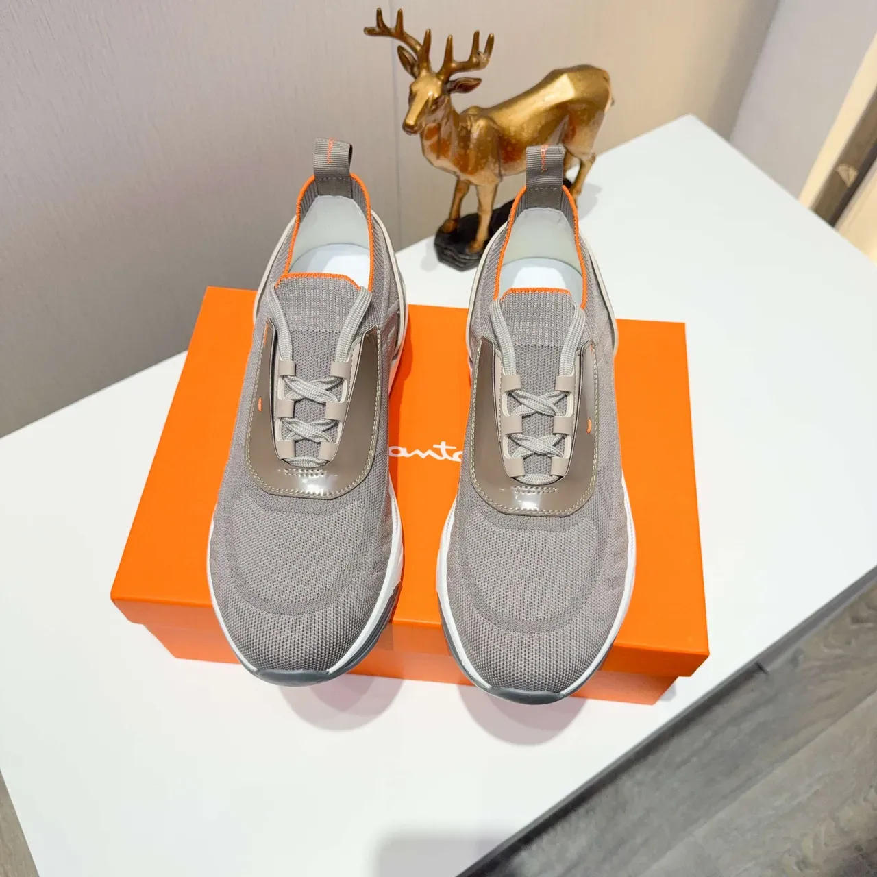 Gray Orange Knit Upper Sculpted White Midsole Sneakers 2