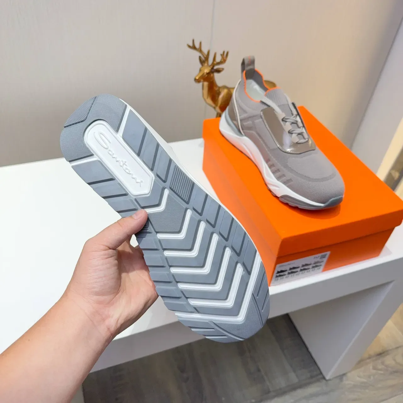 Gray Orange Knit Upper Sculpted White Midsole Sneakers 3