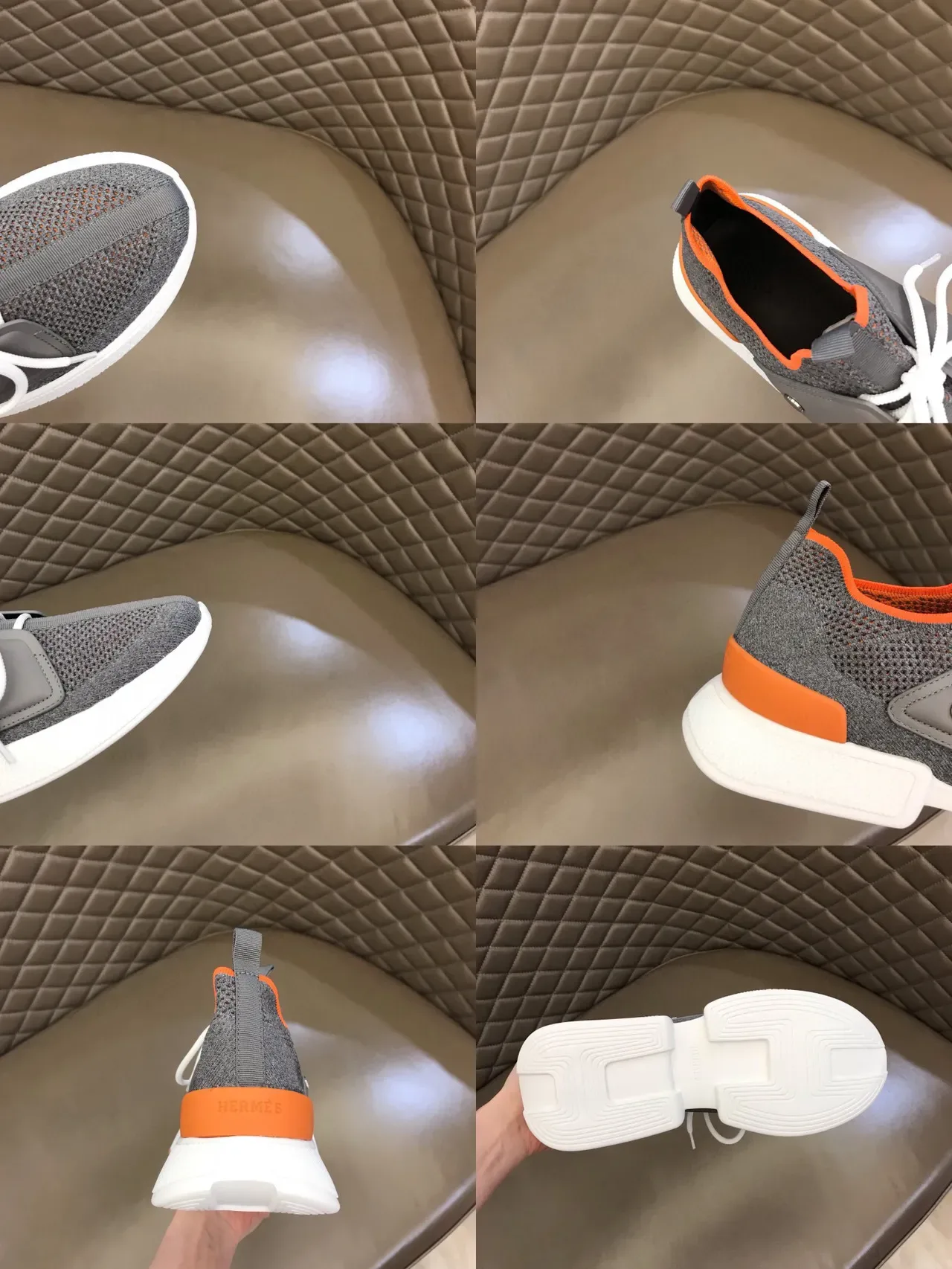 Gray Orange Mesh Upper Synthetic Overlays Sneakers 2